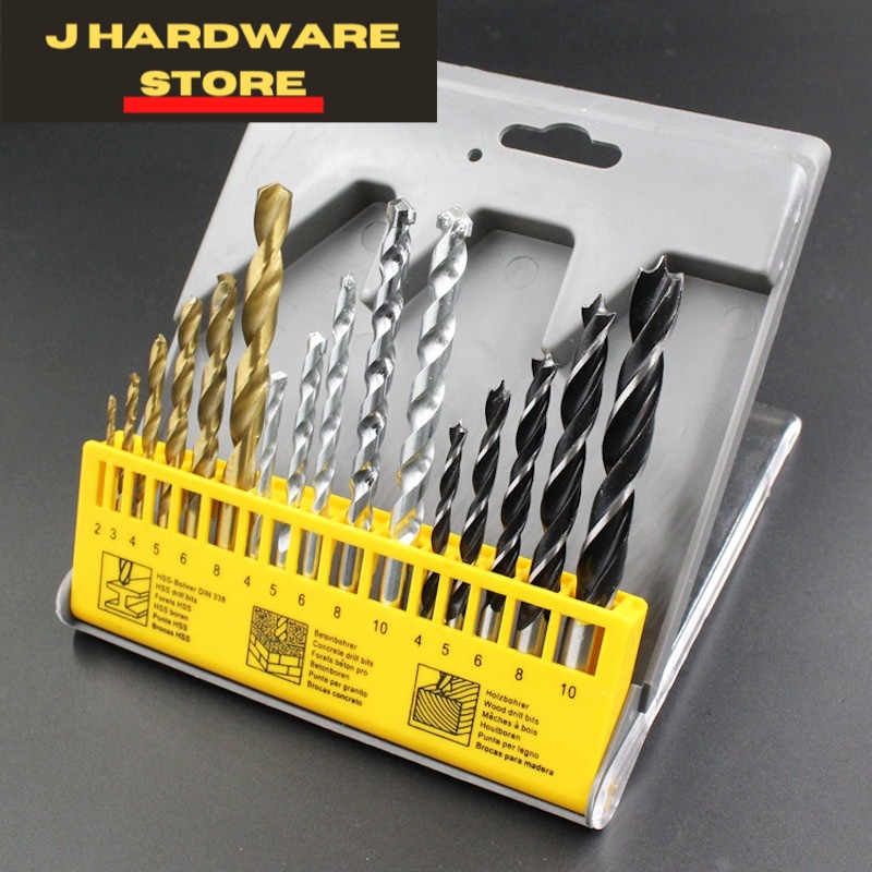 16pcs 210mm Drill Bit Set HSS Twist Drills Hex Shank + Impact Drills