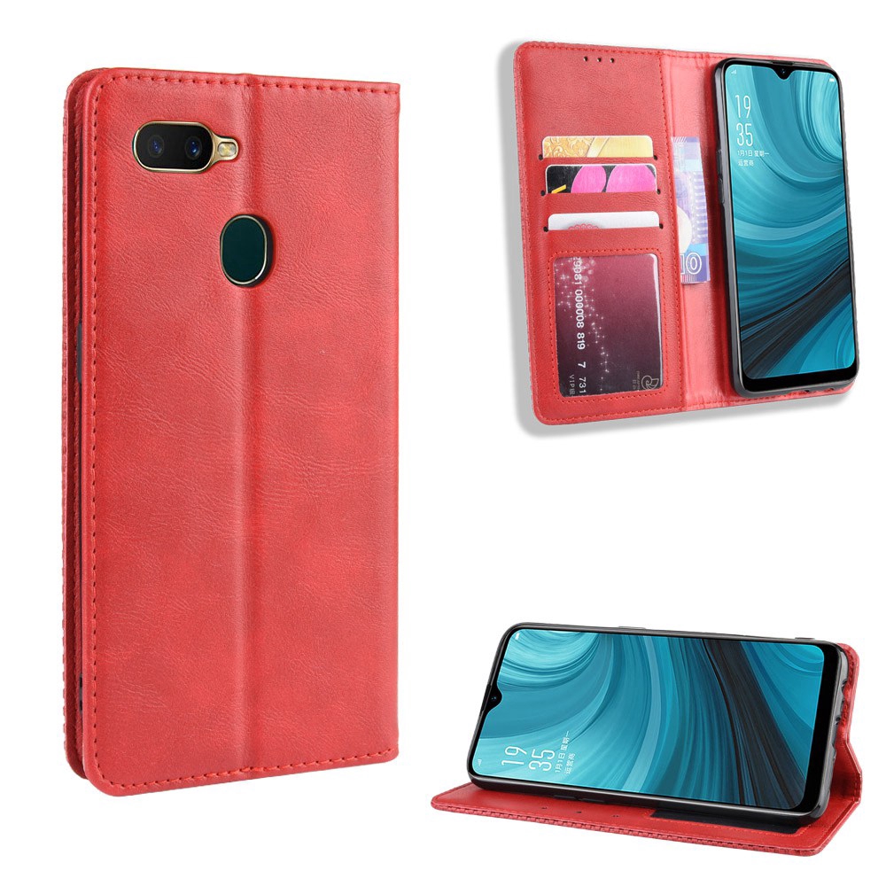 Casing Oppo A12 Vintage Flip Cover OppoA12 Wallet Case PU Leather Cases Card Holder