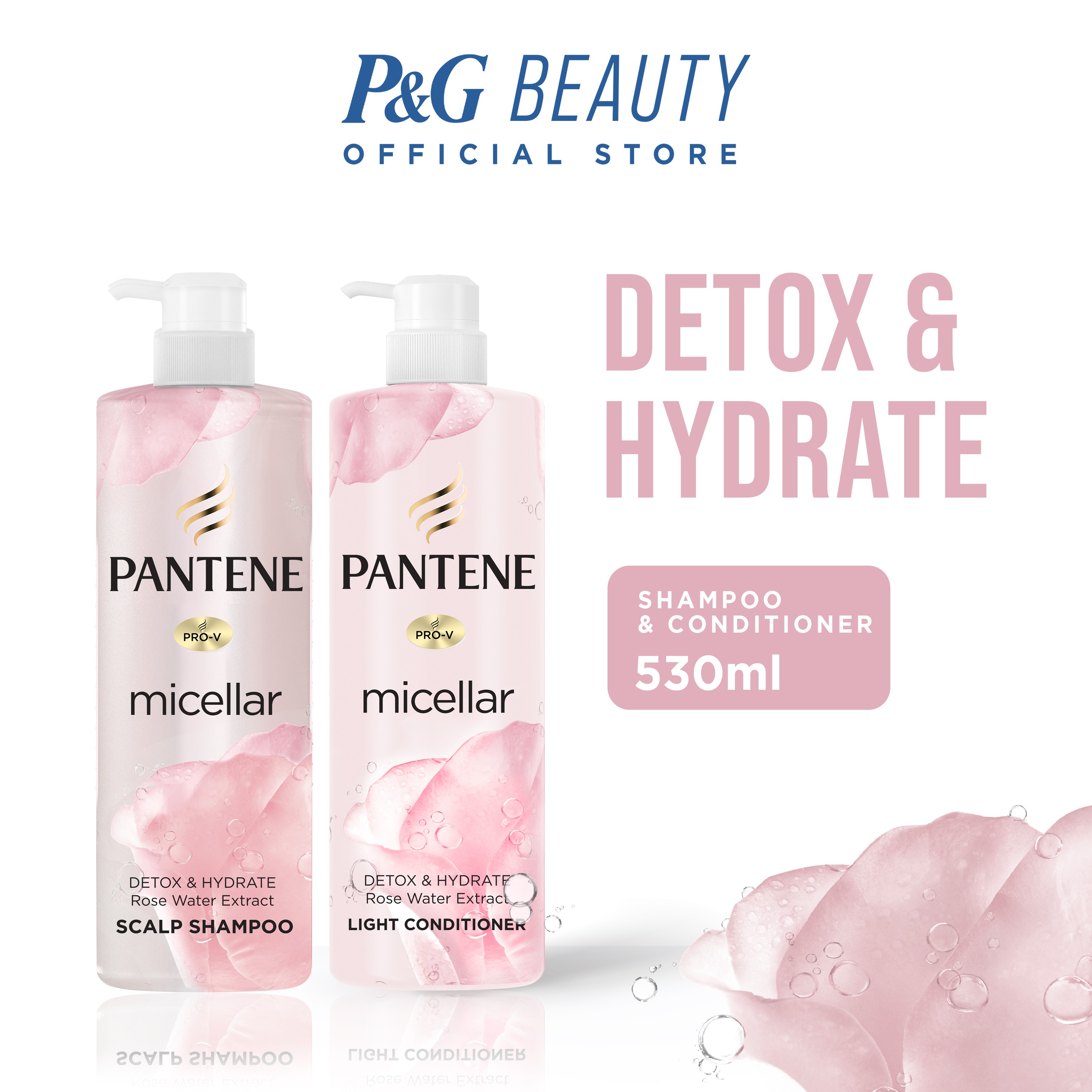 Pantene ProV Micellar Rosewater Detox & Hydrate Shampoo 530mL