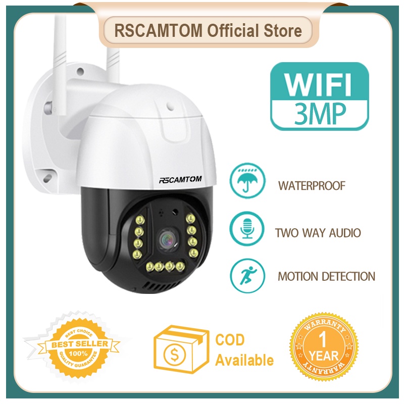 Rscamtom 3MP PTZ WIFI IP Camera Audio CCTV Surveillance Outdoor Clear