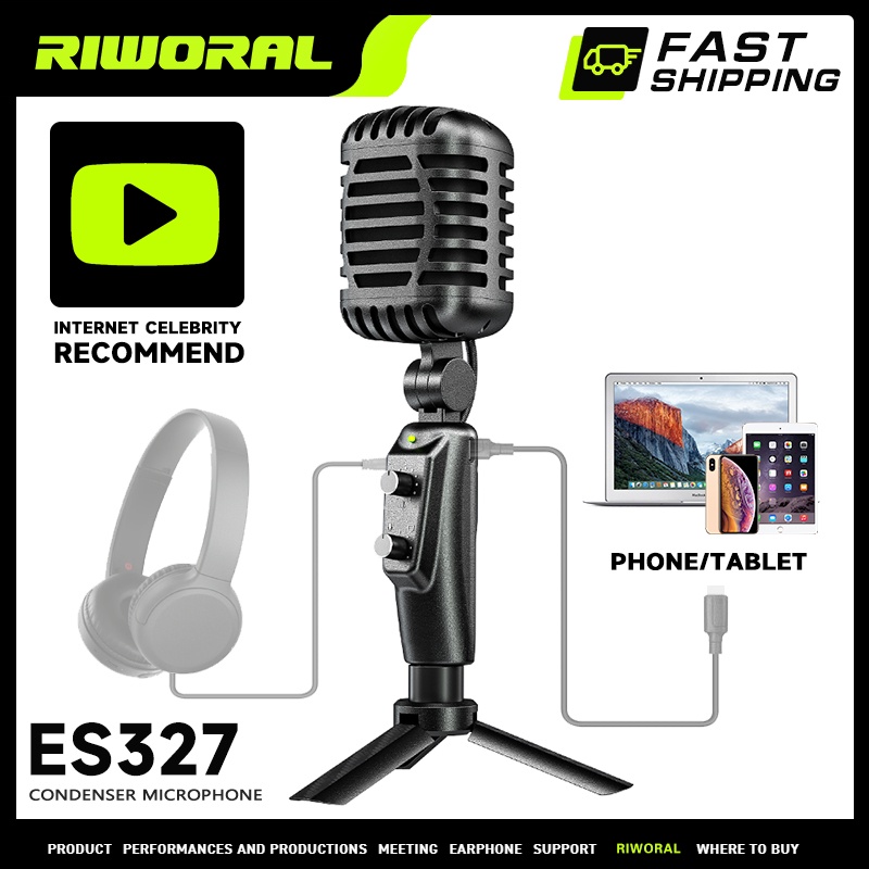 RIWORAL ES327 USB Microphone Condenser Mic Full Set for MAC or Windows
