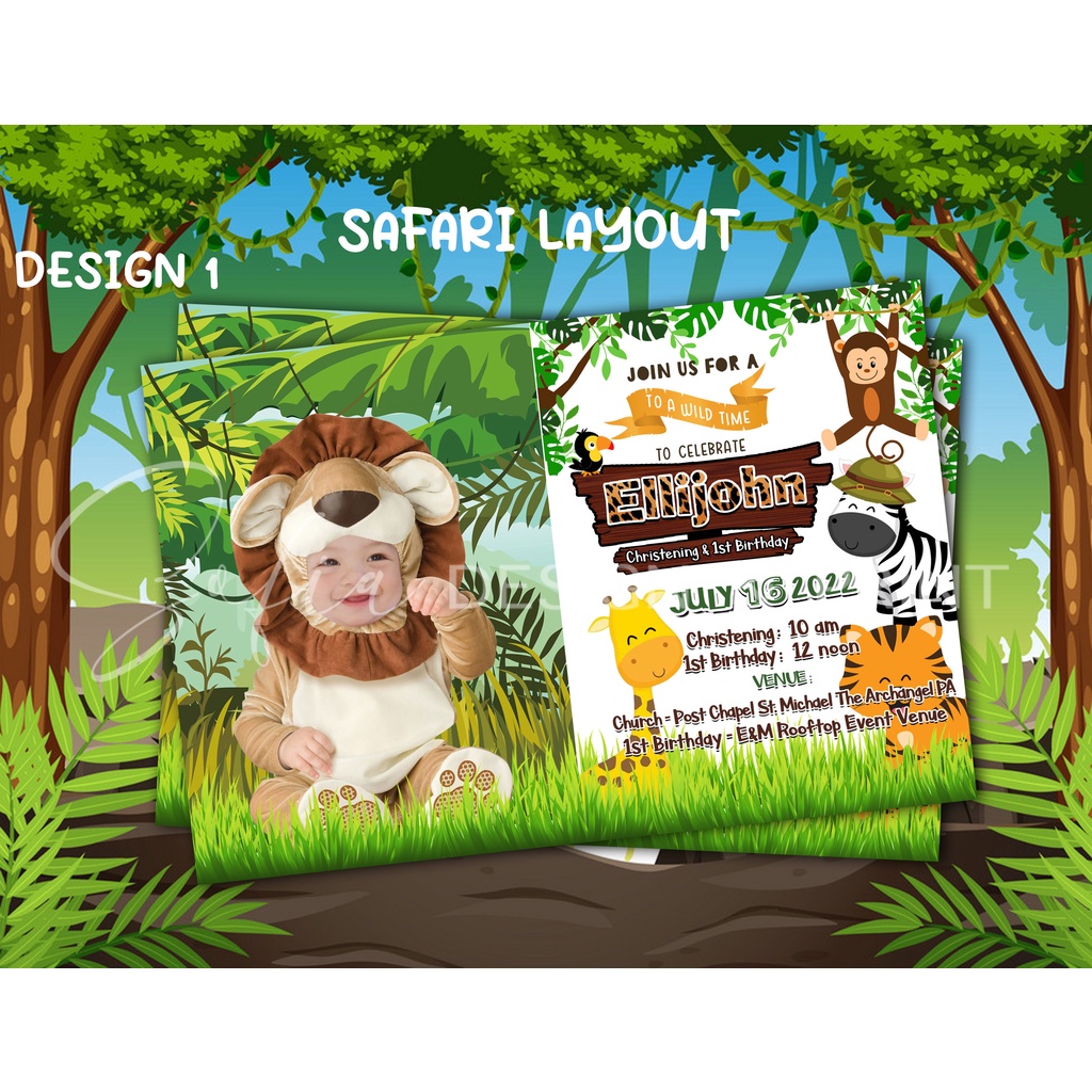 Safari INVITATION Themed Printed FOR BOYS Birthday & Baptism Shopee