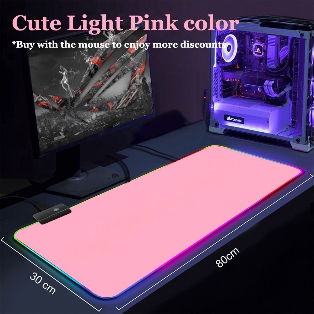 [Local Seller]RGB Pink Mouse Pad Gamer Pink Mouse Mat Simple Gaming Led