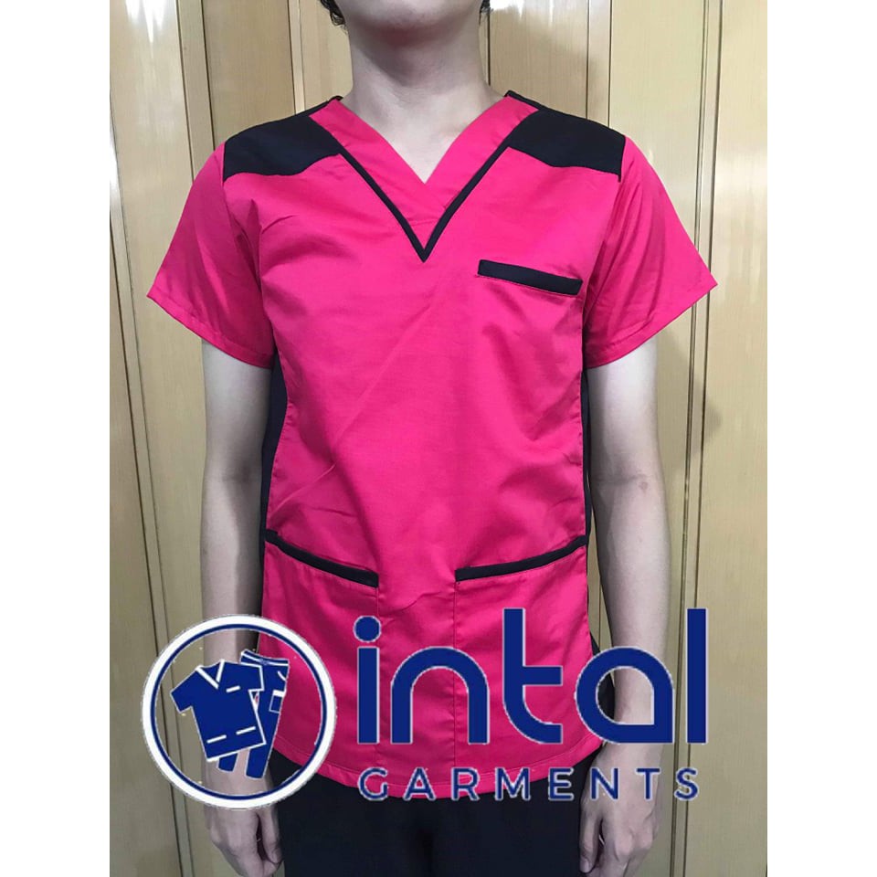 SCRUB SUITS Uniform Polycotton Set_09 Fuchsia Black by INTAL GARMENTS