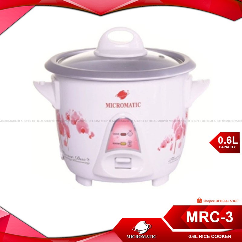 Micromatic MRC3 Rice Cooker 0.6L 350w Flower Design_White Shopee