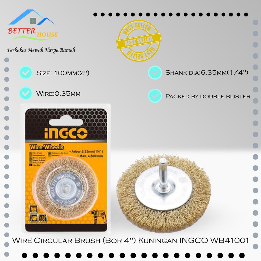 Wire Circular Brush (Bor 4 ") Brass INGCO WB41001 flex Wire Brush