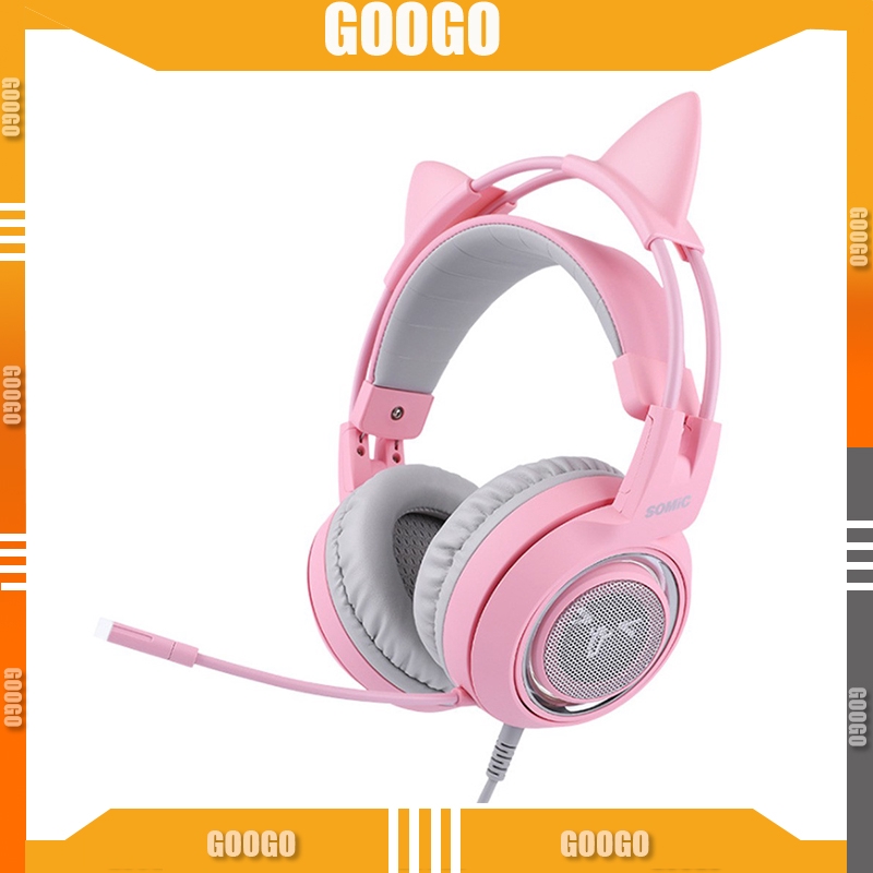 Somic G951S Pink Gaming Headset With Mic, Girls Women Cat