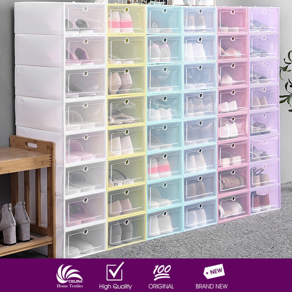 JM Stockable Transparent Shoe Box Multi Use Plastic Shoe Storage Box Organizer Shopee Philippines