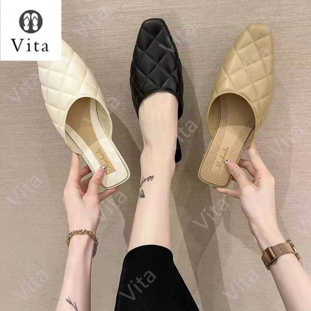 Vita Korean Fashionable design loafer shoes sandals flat for ladies(add