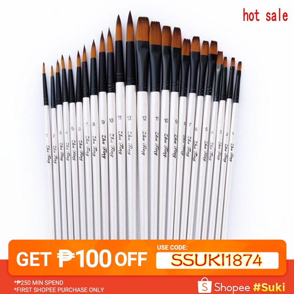 12Pcs Artist Watercolor Painting Brushes Oil Acrylic Paint Kit Shopee