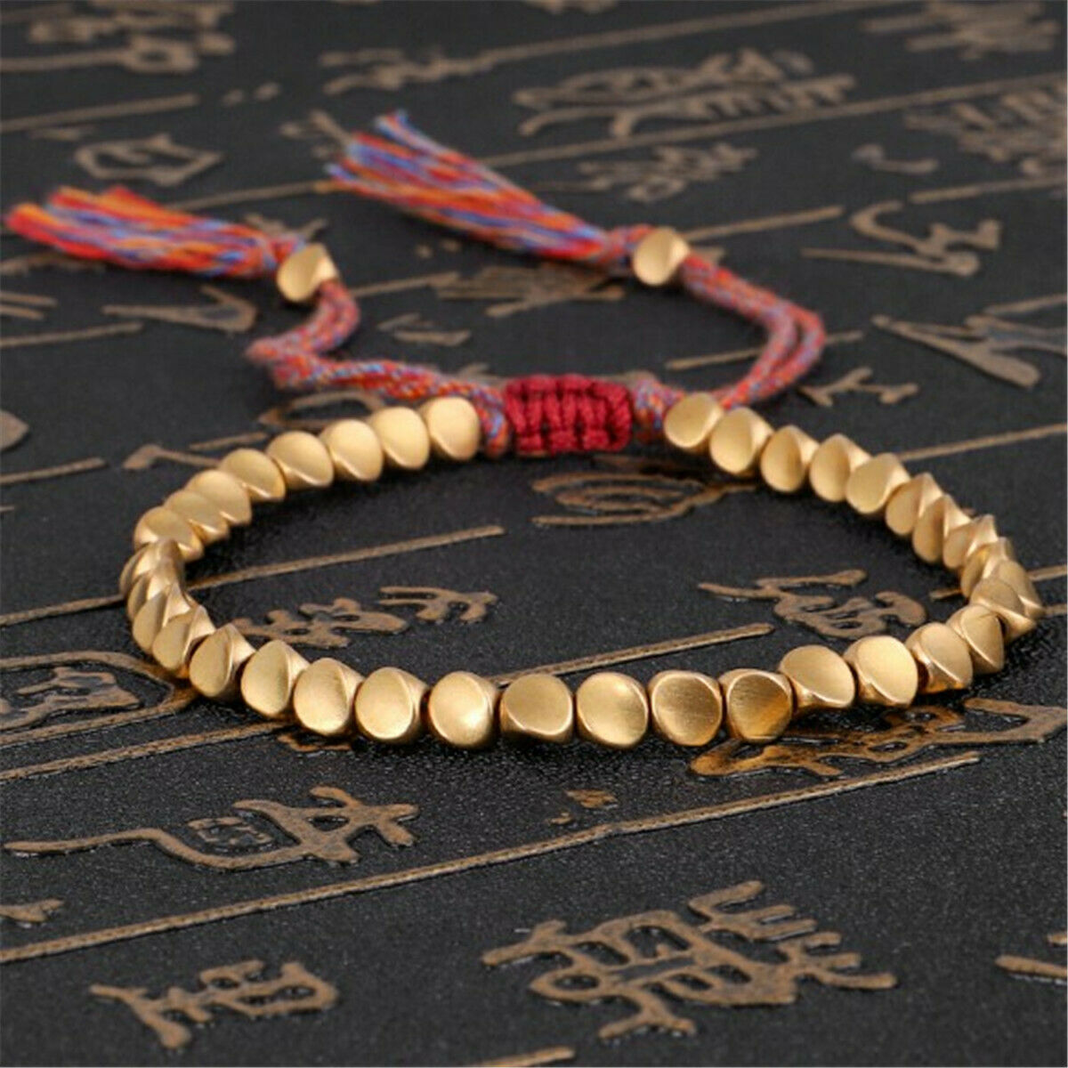 Handmade Tibetan Buddhist Braided Cotton Copper Beads Lucky Rope