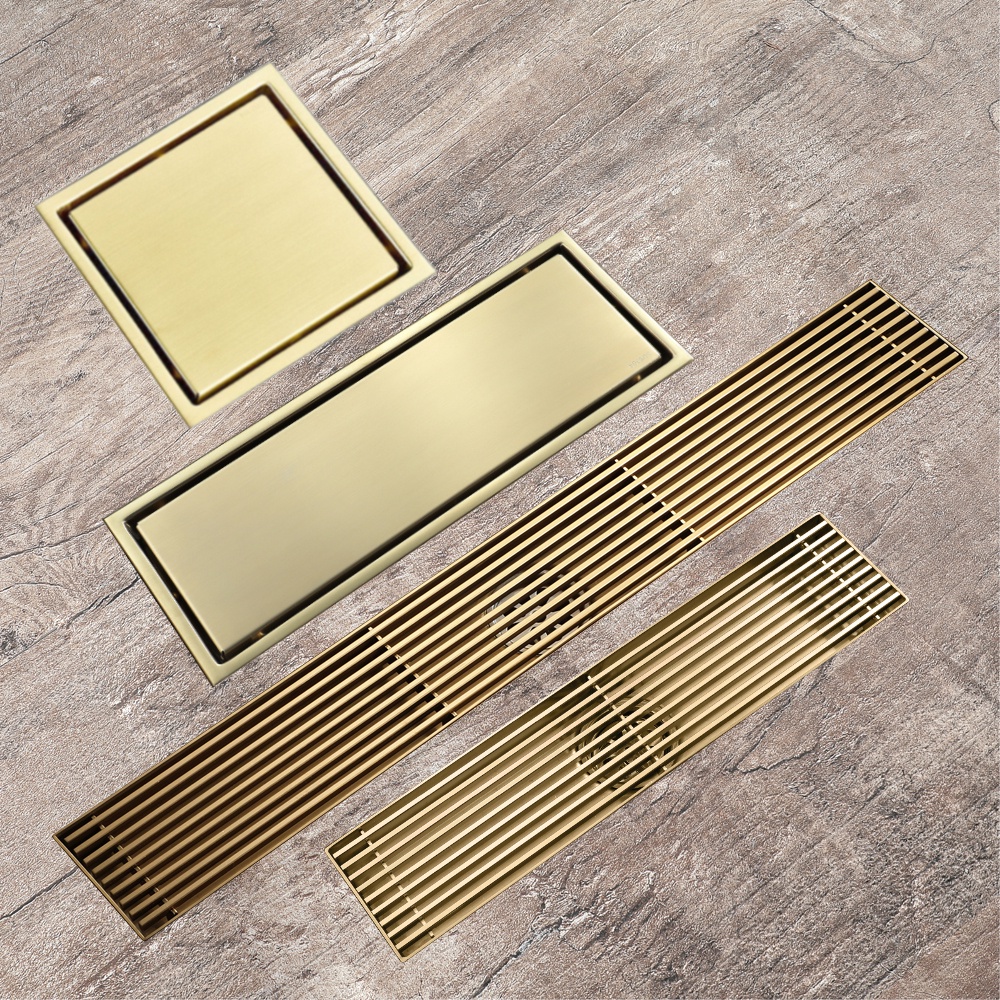 Brushed Gold Linear Floor Drain 30x11cm 304 Stainless Steel Bathroom