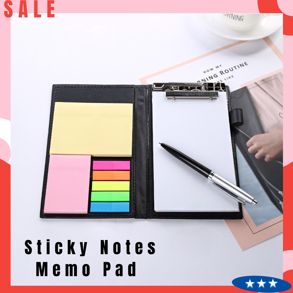 Sticky Notes Memo Pad Set With Ballpen Pen Holder Leather Notebook
