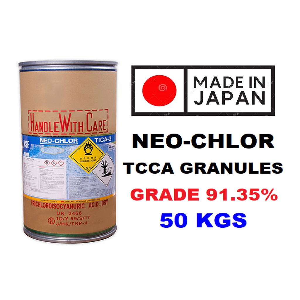(ON HAND) NEOCHLOR TCCA TICA 90 CHLORINE FOR SWIMMING POOL DISINFECTANT JAPAN PER DRUM 50 KG