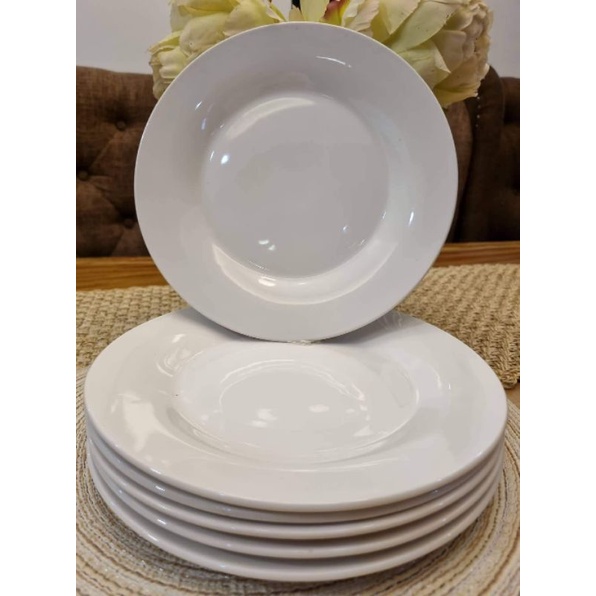 4pcs (set) 8 inches meat plate Ceramic plain Super white Shopee