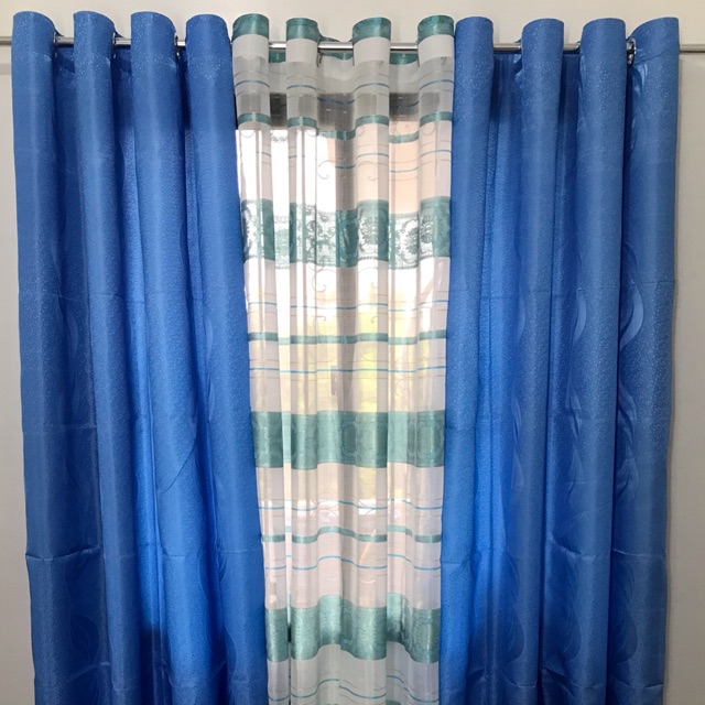 Spiral Leaves Blue Satin Ring Curtain Sold Per Piece Shopee Philippines