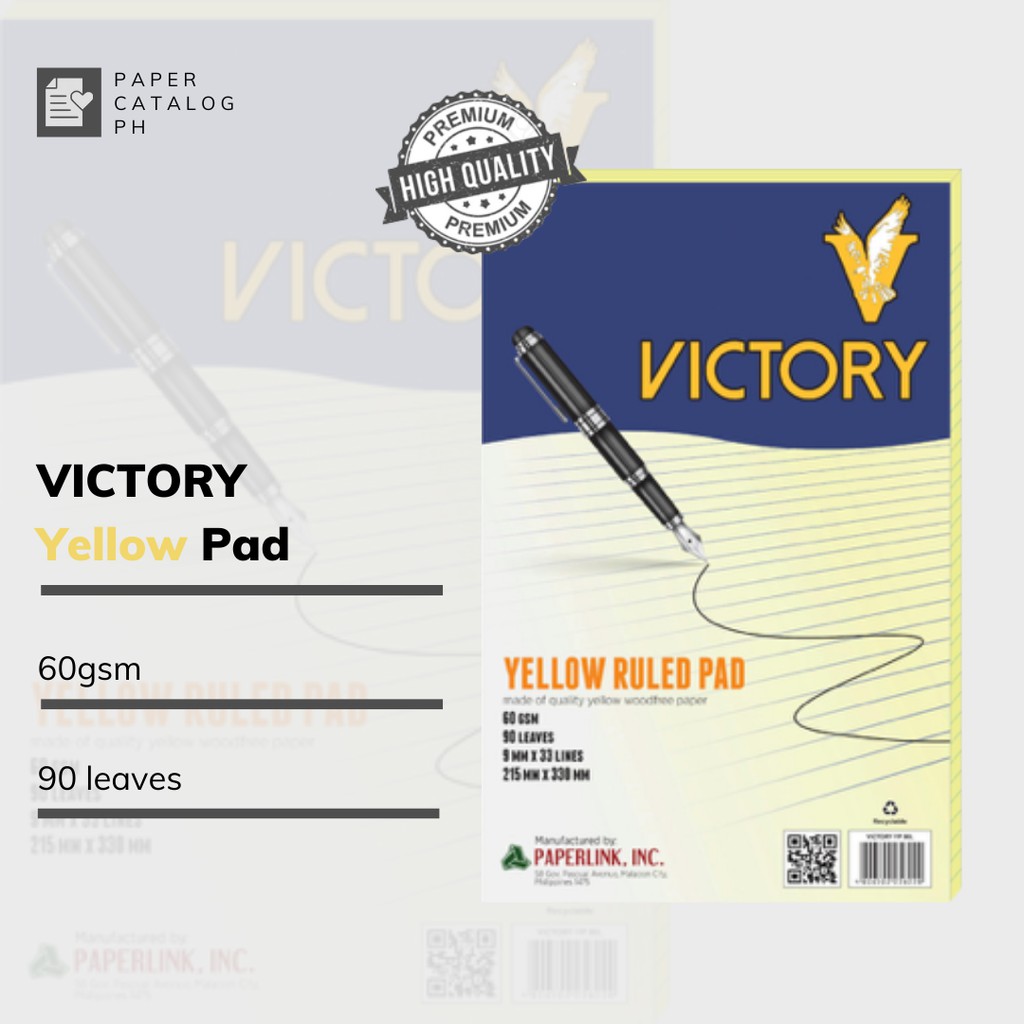 VICTORY Yellow Pad Paper (64gsm) (90 Leaves) Shopee Philippines