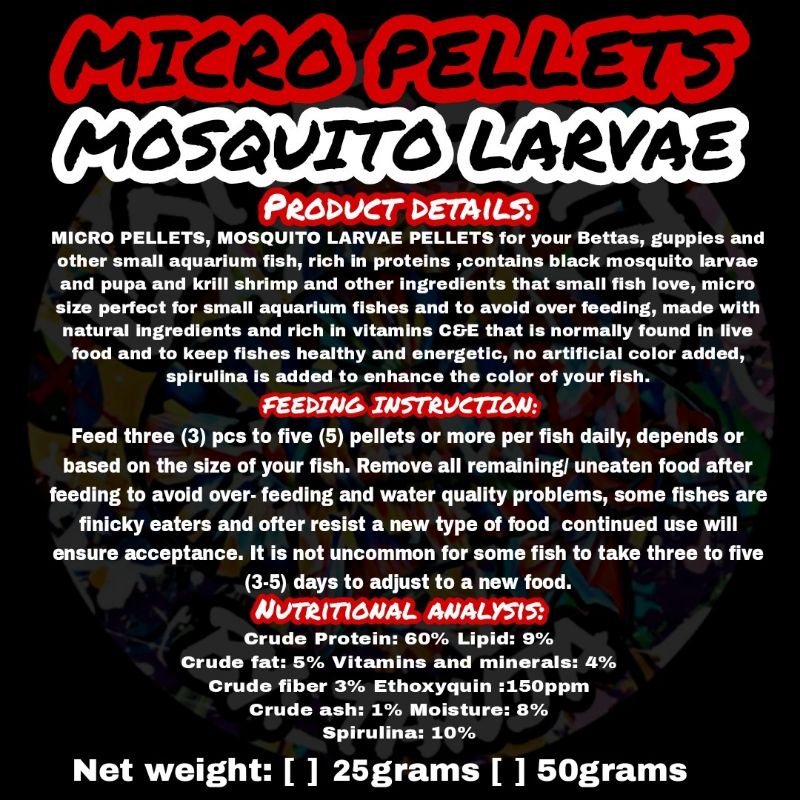 MOSQUITO LARVAE MICRO PELLETS, MOSQUITO PELLET, KITIKITI PELLET presyo ₱70