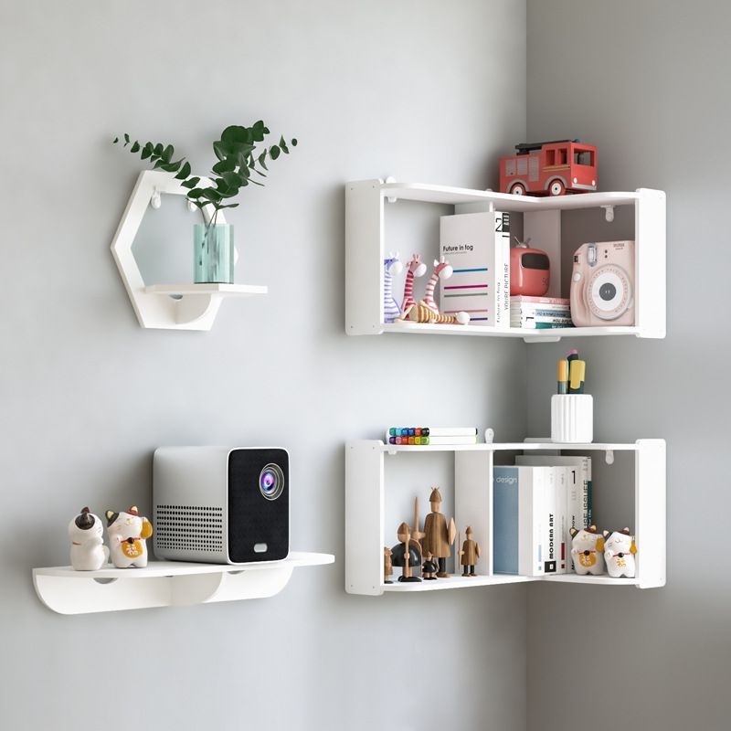 2in1 Shelf On Corner Wall, Wall Storage Bookshelf Without Drilling
