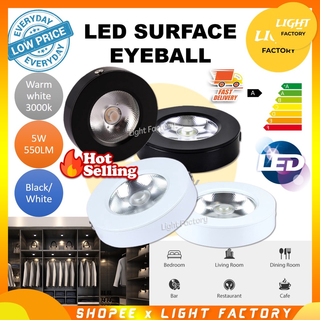 LED Eye Ball Spotlight 3" 5W LED Surface Eyeball LED Downlight Black