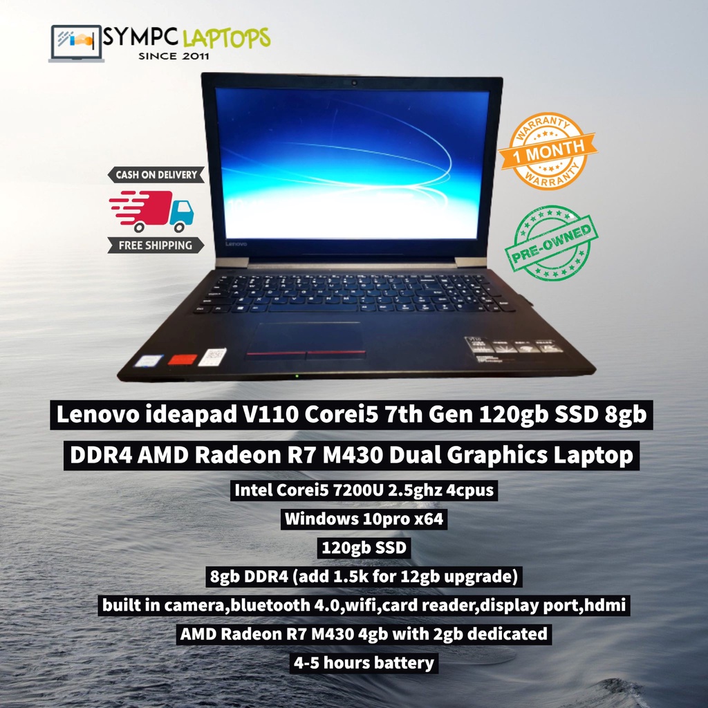 Lenovo Ideapad V110 Corei5 7th Generation 120gb SSD 8gb DR4 Dual