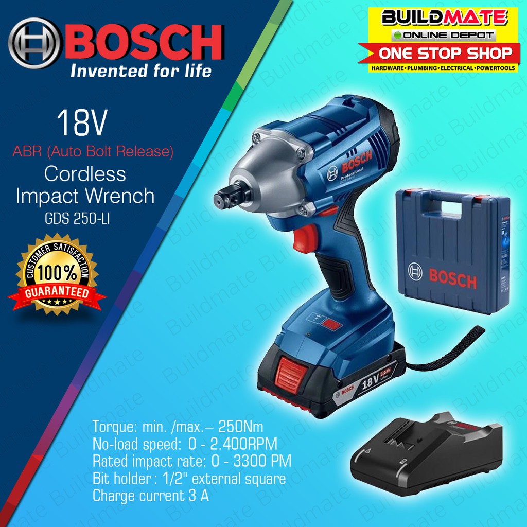 BOSCH Cordless Impact Wrench 18V Liion Battery GDS 250 LI •100