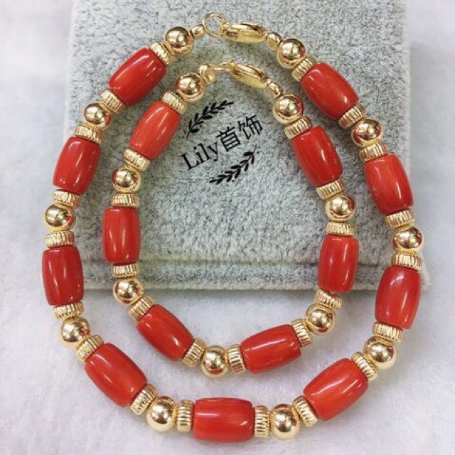 Taiwan red coral and us 10k gold baby in mam bracelet Shopee Philippines