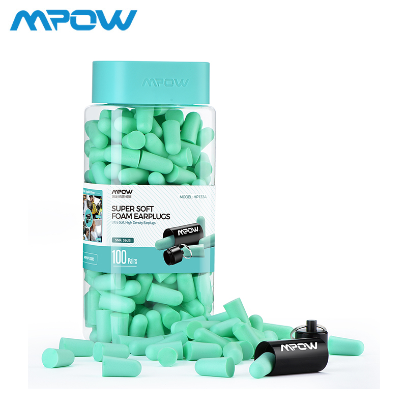 MPOW 100pcs 133BD Upgraded Soft Foam Earplugs, 38dB Highest SNR