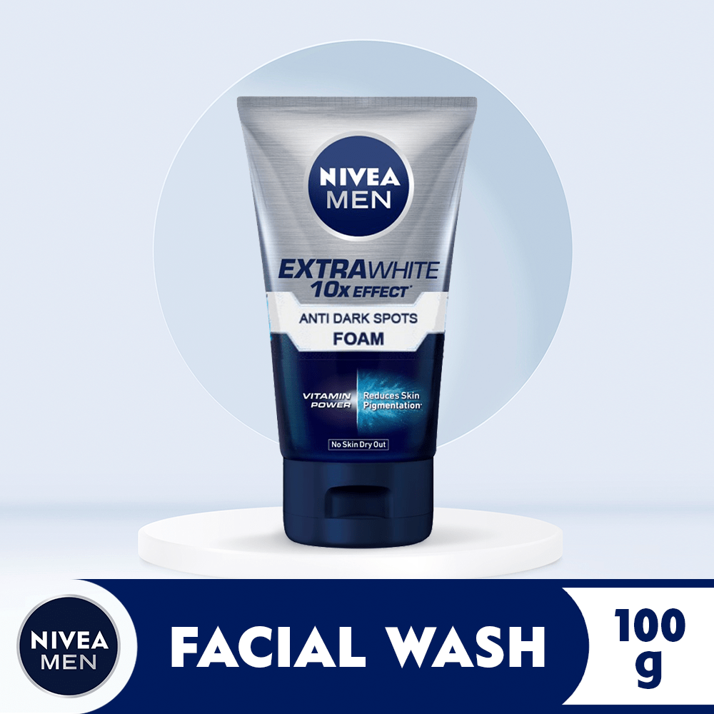 NIVEA MEN Facial Wash Extra Bright 10x Effect Foam, Face Cleanser for