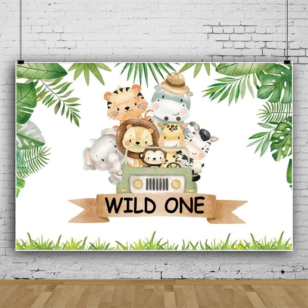 Safari Wild One Jungle Zoo 1st Birthday Backdrop, Safari Animals