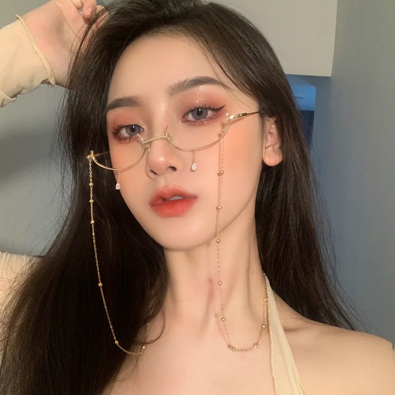 Tik Tok Influencer Same Style Lower Half Frame Glasses Female Water