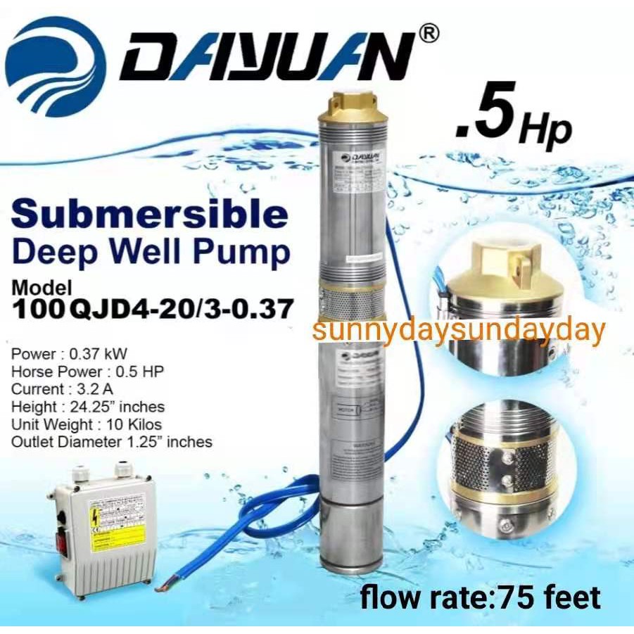 DAYUAN DEEPWELL SUBMERSIBLE PUMP 0.5HP 1/2HP 4'' CASE WATER PUMP 1.25