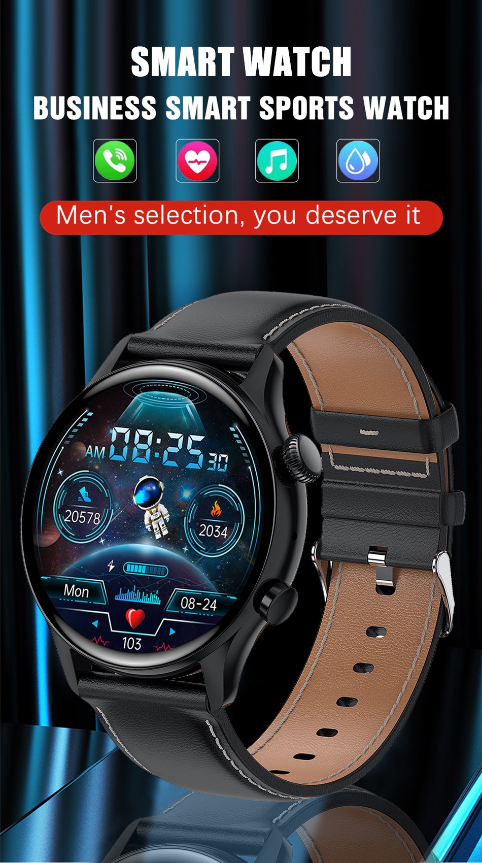 FILIEKEU New HD AMOLED Screen Smart Watch Always Show Time+NFC function