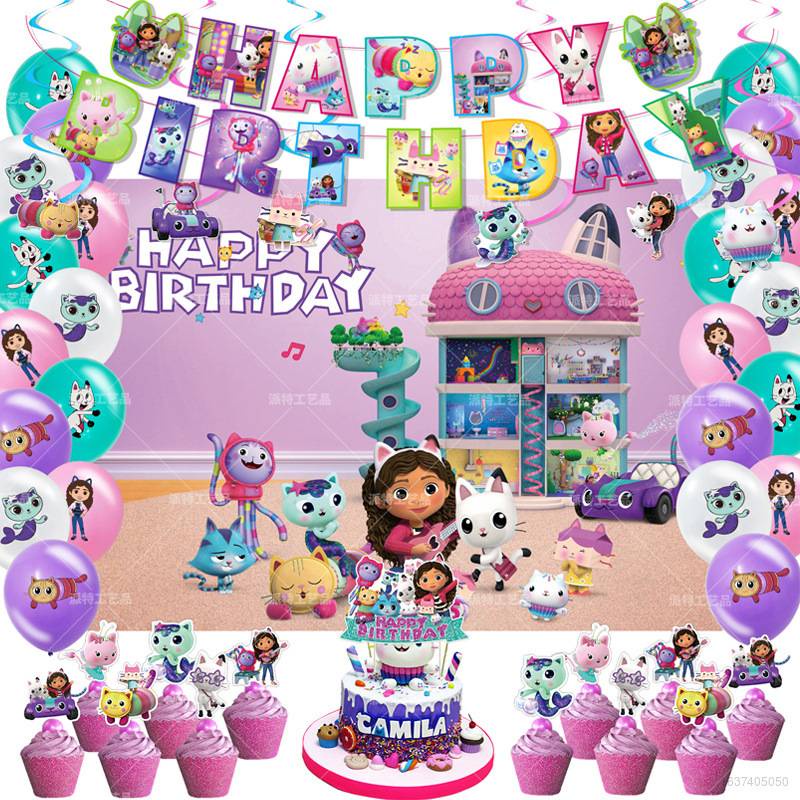 Gabby's Dollhouse Theme Birthday Party Decoration Set Cake Topper