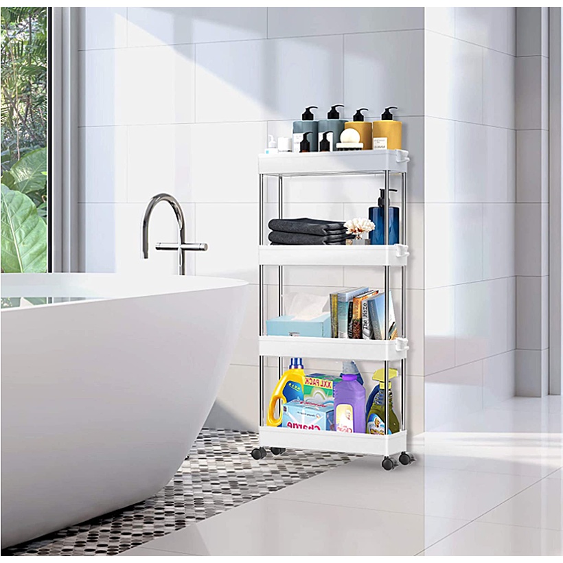 4 Layer Moving Rack Kitchen Storage Shelf Wall Home Bedroom