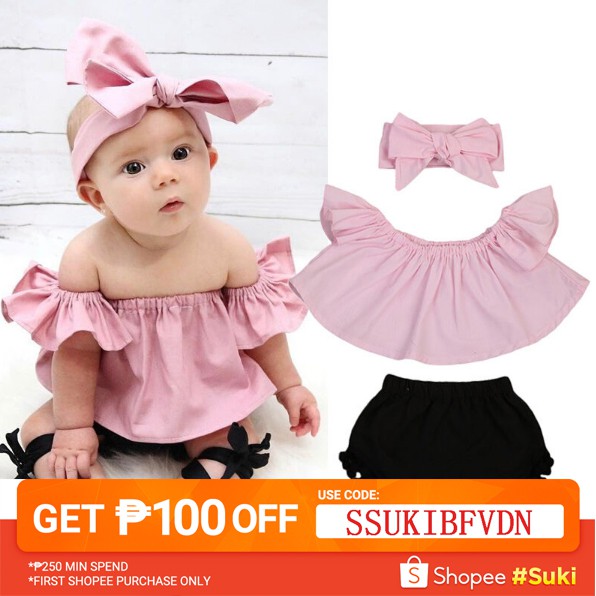 LBIUS Newborn Baby Girls Clothes Set Off Shoulder Tops Shopee
