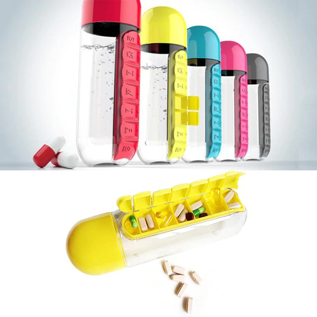 Pill & Vitamin Organizer Water Bottle 600ml (Multicolor) Shopee