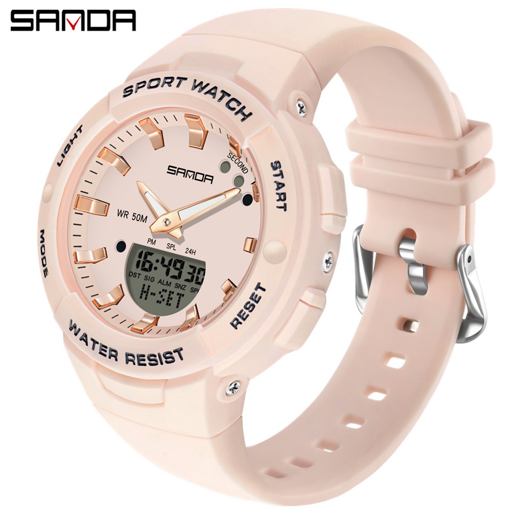 Sanda Luxury Brand Fashion Women Sports Watch Pu Waterproof Chronograph