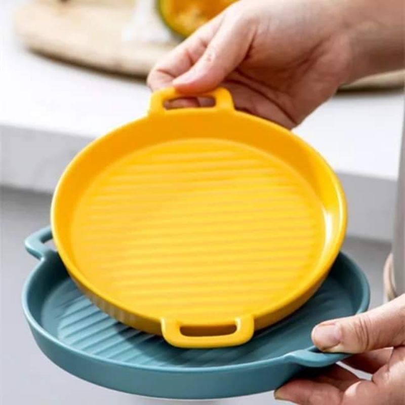 Air Fryer Plate Round Ceramic with two Handle /Baking Dish and
