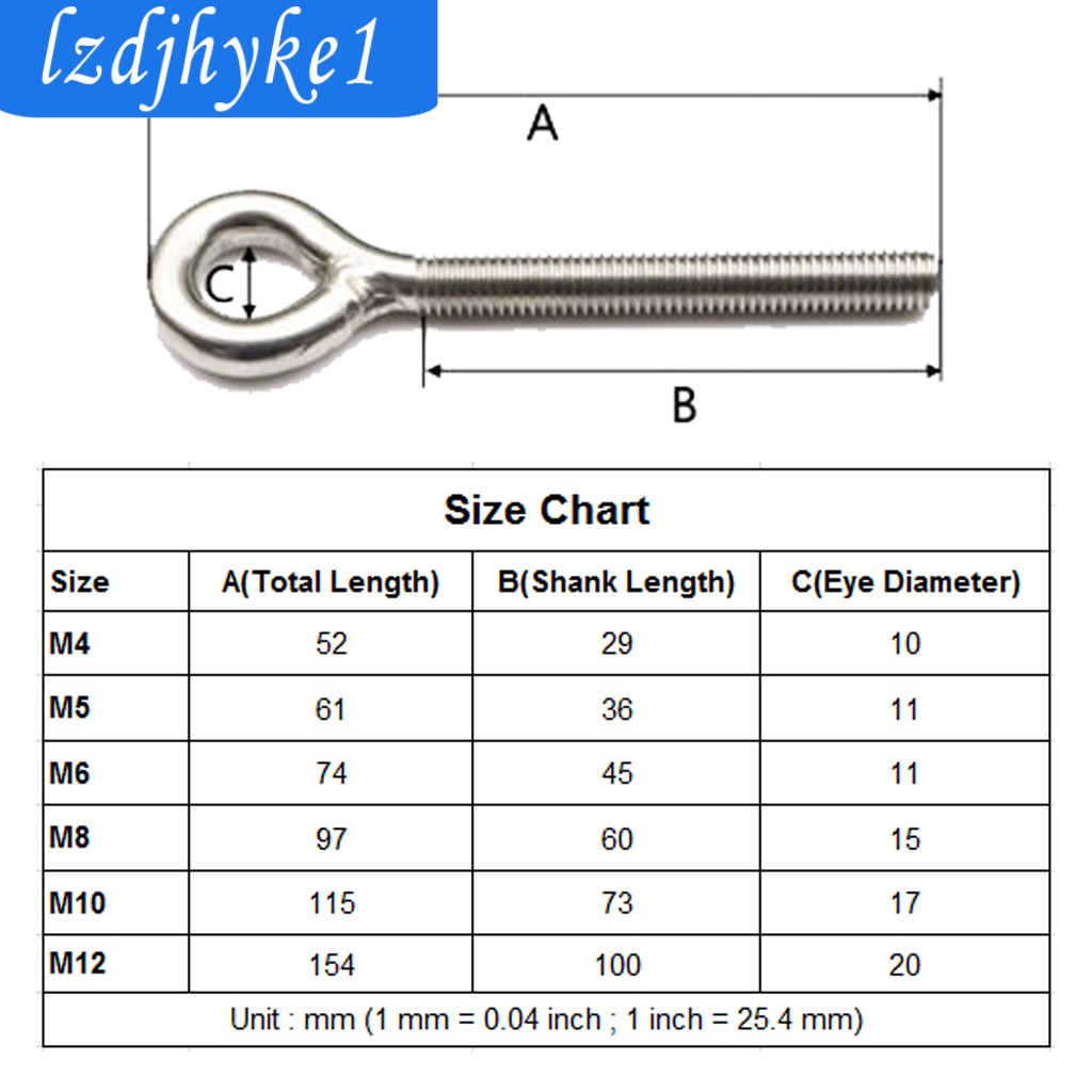 SafeTrip Stainless Steel Eyebolts Welded Eye Long Thread Eye Bolt M4 M5