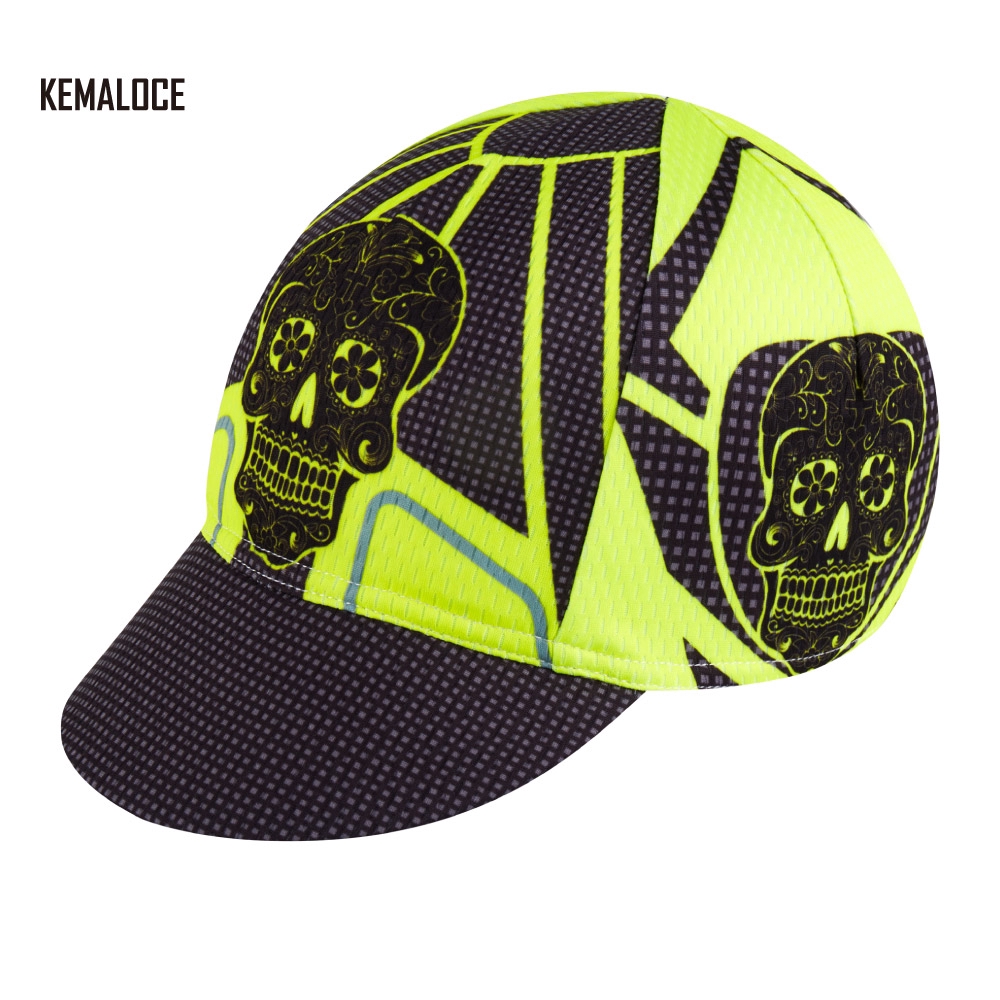 KEMALOCE AntiUV Bike Cap Bright Yellow Skull Coolmax Cycling Cap
