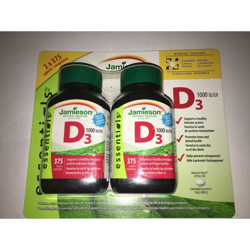Jamieson Vitamin D3 1000 IU 2 in apack 375 tabletsx2=750 tablets