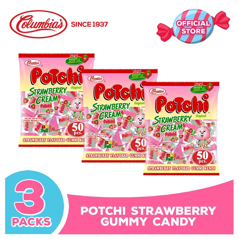 Columbia Candies Potchi Strawberry Cream Gummy Candy Bundle of 3