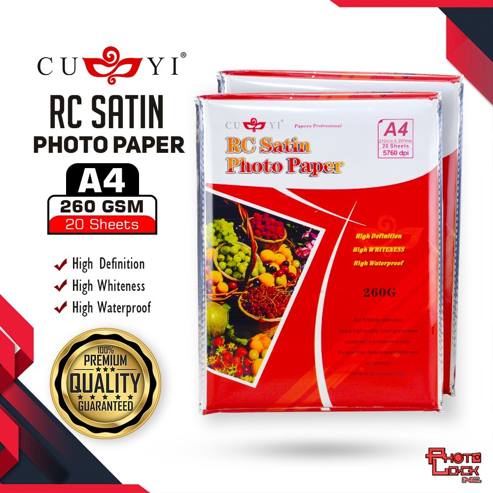 A4 Size CUYI Resin Coated "RC" Satin Photo Paper / Inkjet Photo Paper (20sheets / pack) Shopee