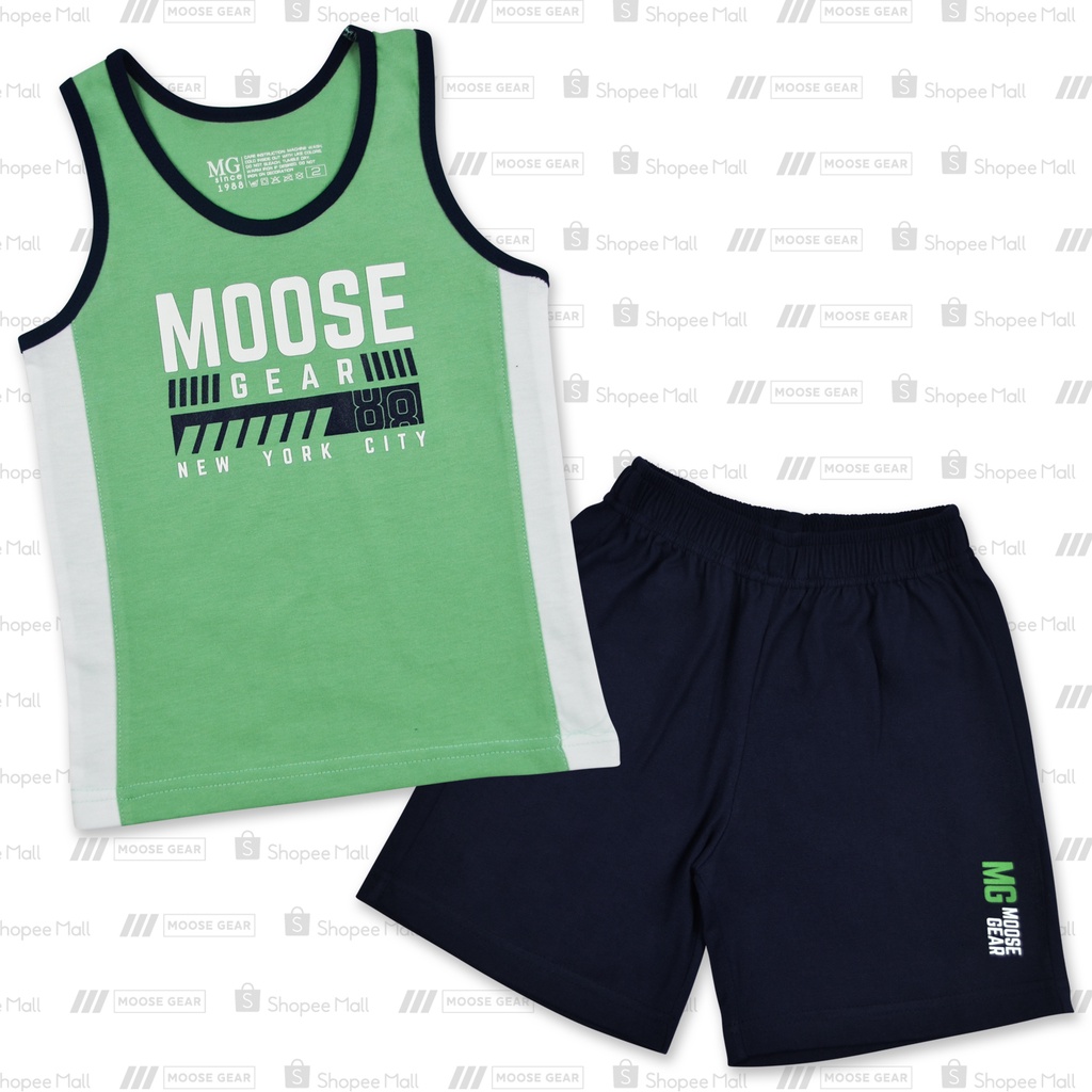 Moose Gear Pastel Green Sando With Navy Blue Short set Boys (SDSP