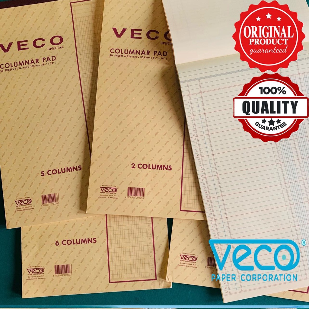 Veco Accounting Columnar Pad 50 Sheets 8.5x14 (2,3,4, 5,6 cols