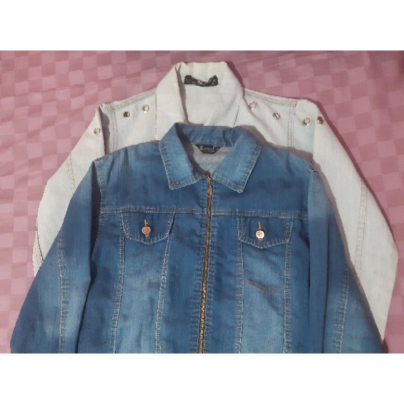 Navy & Baby Blue Denim Jacket (Preloved) Shopee Philippines