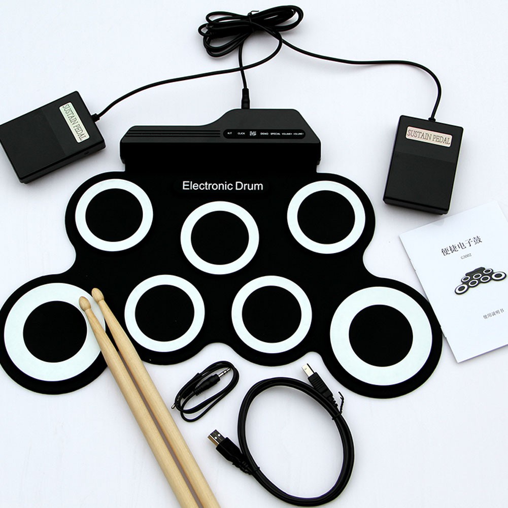 Portable Electronic Drum Digital USB 7 Pads Roll up Drum Set Silicone Electric Drum Pad Kit with