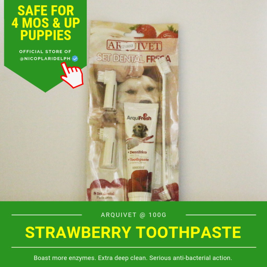 Arquivet Strawberry Complete Dental Set for Dogs Toothbrush