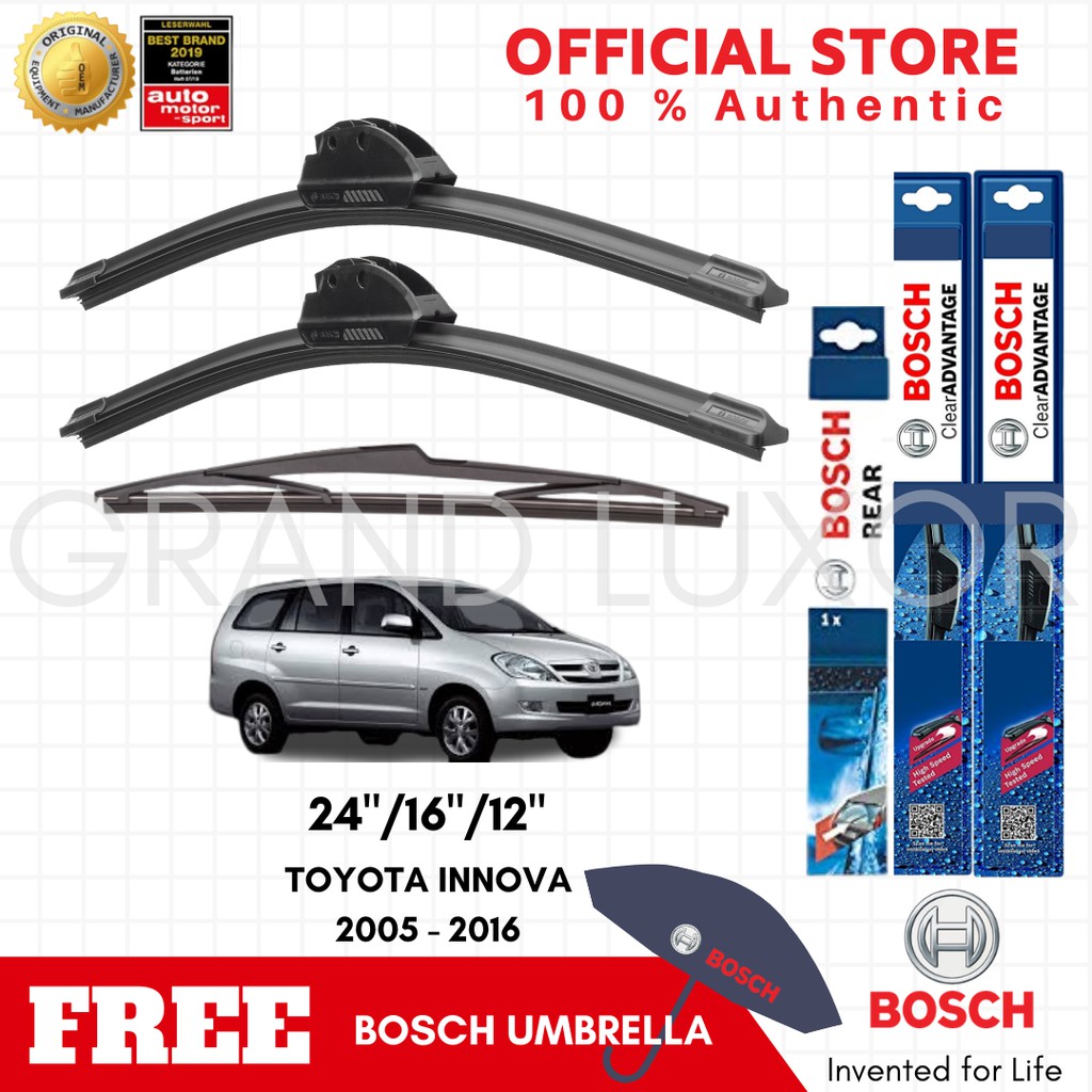 Bosch CLEAR ADVANTAGE Wiper Blade Bundle for Toyota INNOVA 2005 2016 (24 / 16 / 12 H307